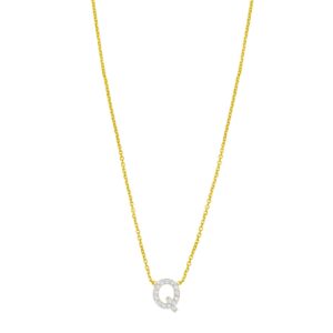 14K Yellow Gold Mini Diamond Q Initial Pendant Necklace
