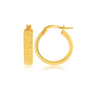 14k Yellow Gold Greek Key Small Hoop Earrings