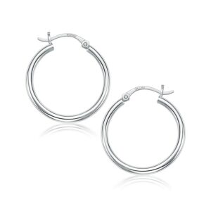 14k White Gold Polished Hoop Earrings (2x25mm)