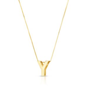 14K Yellow Gold Yours Truly Block Letter Initial Y Necklace