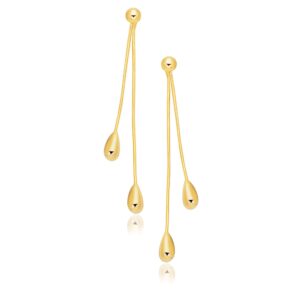 14k Yellow Gold Double Drop Long Earrings