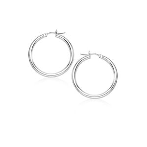 14k White Gold Polished Hoop Earrings (2x20mm)
