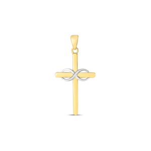 14k Two Tone Gold High Polish Diamond Cut Cross Pendant
