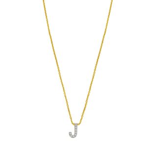 14K Yellow Gold Mini Diamond J Initial Pendant Necklace