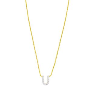 14K Yellow Gold Mini Diamond U Initial Pendant Necklace