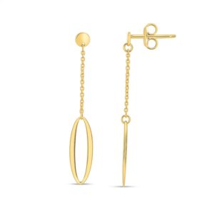 14K Yellow Gold Single Oval Drop Earrings