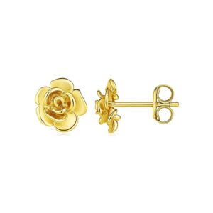 14k Yellow Gold Post Earrings with Roses(9.2mm)