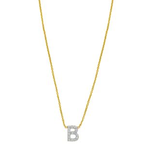 14K Yellow Gold Mini Diamond B Initial Pendant Necklace