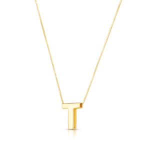 14K Yellow Gold Yours Truly Block Letter Initial T Necklace