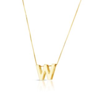 14K Yellow Gold Yours Truly Block Letter Initial W Necklace