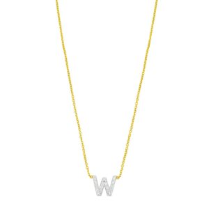 14K Yellow Gold Mini Diamond W Initial Pendant Necklace