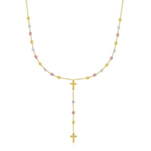 14k Tri-Color Gold Rosary Chain Necklace