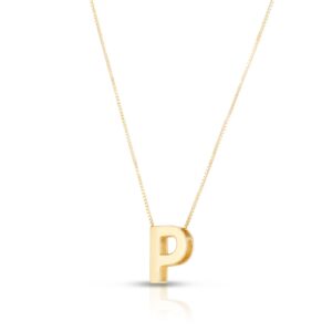 14K Yellow Gold Yours Truly Block Letter Initial P Necklace