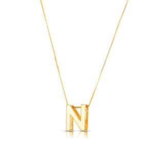 14K Yellow Gold Yours Truly Block Letter Initial N Necklace