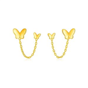 14k Yellow Gold Two Hole Post Earrings with Butterflies