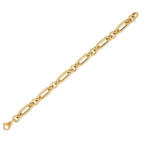 14k Yellow Gold Italian Alternating Paperclip Round Links Bracelet (8.00 mm)