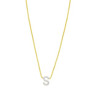 14K Yellow Gold Mini Diamond S Initial Pendant Necklace