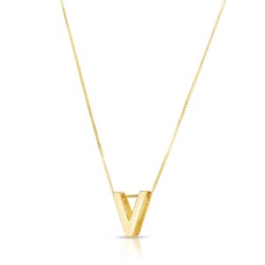 14K Yellow Gold Yours Truly Block Letter Initial V Necklace