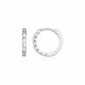 14k White Gold Petite Textured Round Hoop Earrings