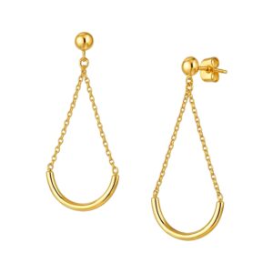 14k Yellow Gold Curved Chain Drop Earrings