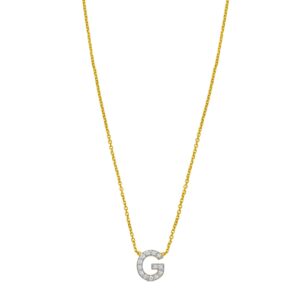 14K Yellow Gold Mini Diamond G Initial Pendant Necklace