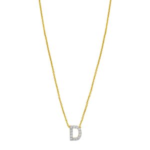 14K Yellow Gold Mini Diamond D Initial Pendant Necklace