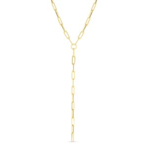 14k Yellow Gold Paperclip Chain Lariat Necklace