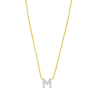 14K Yellow Gold Mini Diamond M Initial Pendant Necklace