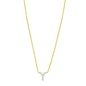14K Yellow Gold Mini Diamond Y Initial Pendant Necklace
