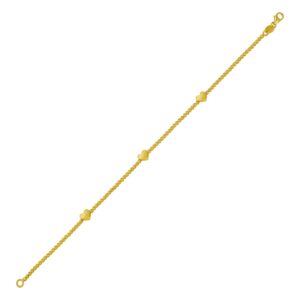 14K Yellow Gold Heart Station Bead Bracelet