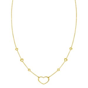 14K Yellow Gold Open Heart Station Necklace