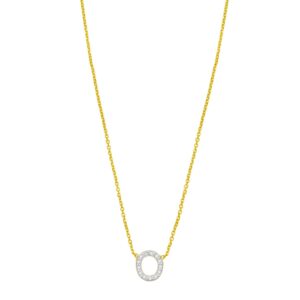 14K Yellow Gold Mini Diamond O Initial Pendant Necklace