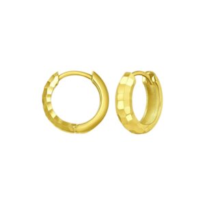 14K Yellow Gold Checkerboard Huggie Hoop Earrings