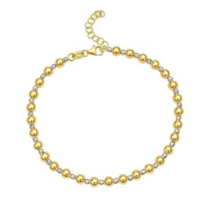 Two Tone Beaded Chain Bracelet in 14K Gold (4.00 mm)