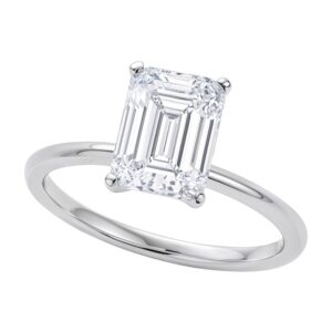 3 Carat Emerald Lab Grown IGI G/VS1 Diamond Solitaire Ring in 14K White Gold