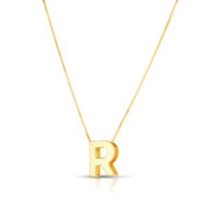 14K Yellow Gold Yours Truly Block Letter Initial R Necklace