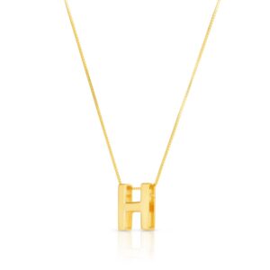 14K Yellow Gold Yours Truly Block Letter Initial H Necklace