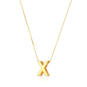 14K Yellow Gold Yours Truly Block Letter Initial X Necklace