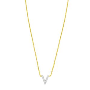 14K Yellow Gold Mini Diamond V Initial Pendant Necklace