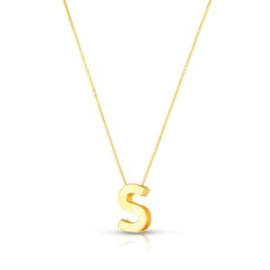 14K Yellow Gold Yours Truly Block Letter Initial S Necklace