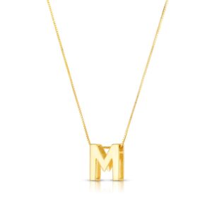 14K Yellow Gold Yours Truly Block Letter Initial M Necklace