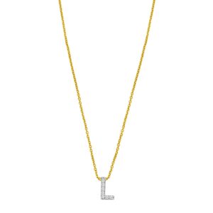 14K Yellow Gold Mini Diamond L Initial Pendant Necklace