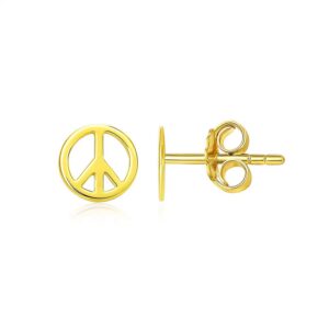 14k Yellow Gold Post Earrings with Peace Signs(6.9mm)