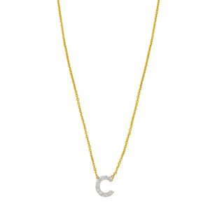 14K Yellow Gold Mini Diamond C Initial Pendant Necklace