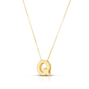 14K Yellow Gold Yours Truly Block Letter Initial Q Necklace