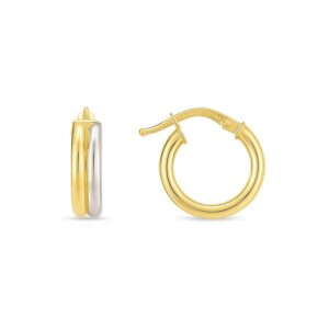 14k Two Tone Gold Double Round Hoops